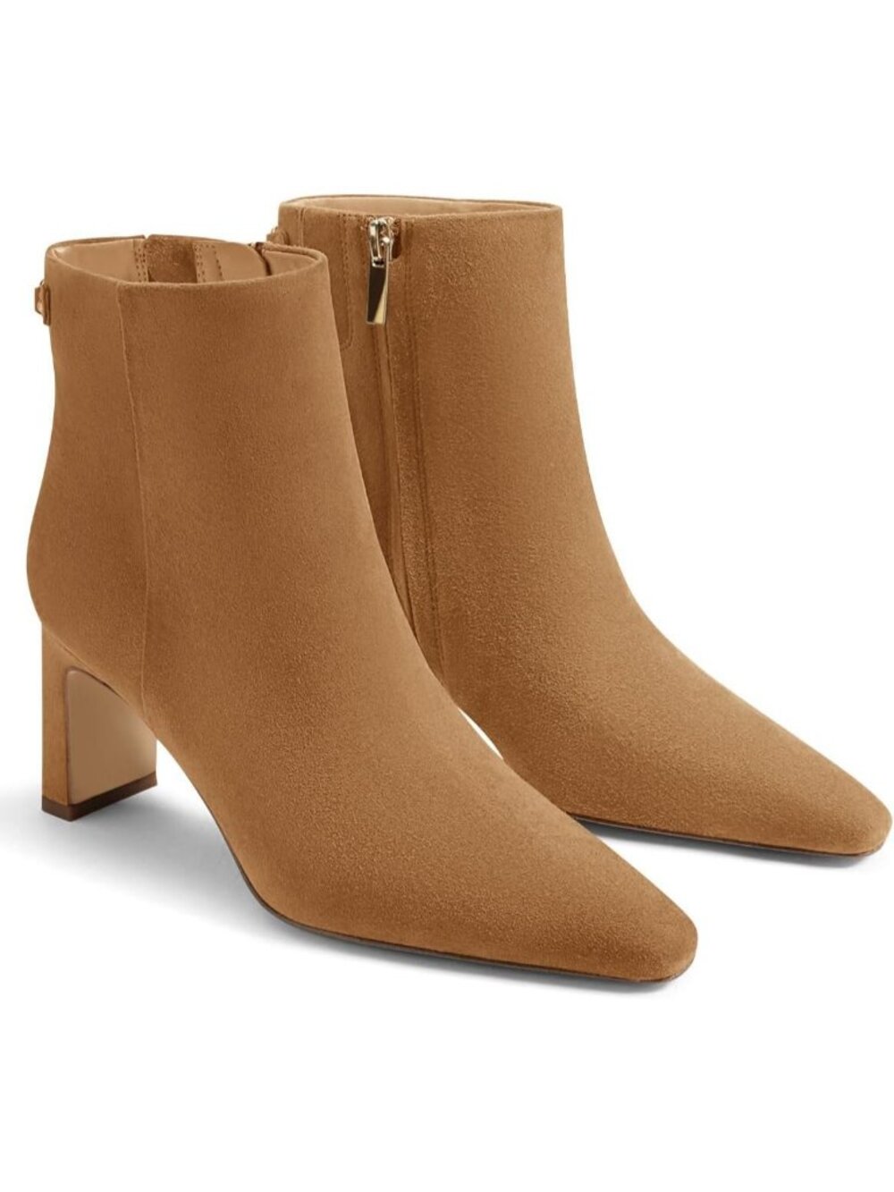 Women's Brown Faux Suede Chunky Heel Closed Toe Side Zipper Dress Ankle Boots